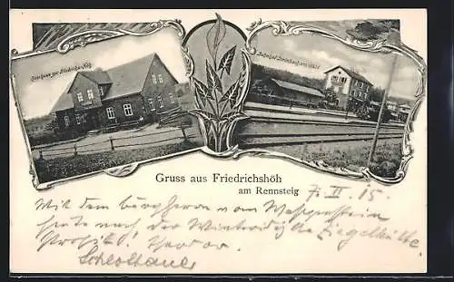 AK Friedrichshöh am Rennsteig, Gasthaus zur Friedrichs-Höh, Bahnhof Steinbach am Wald