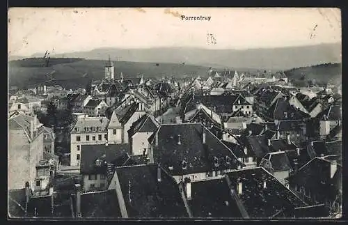 AK Porrentruy, Teilansicht mit Fernblick aus der Vogelschau