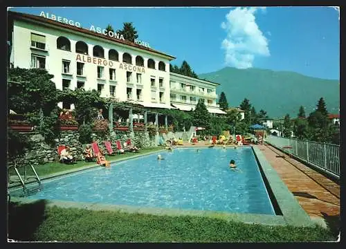 AK Ascona, Hotel Ascona Fam. Biasca-Caroni mit Schwimmbecken