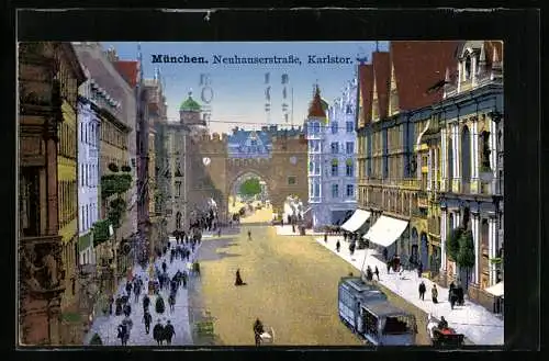 AK München, Neuhauserstrasse und Karlstor