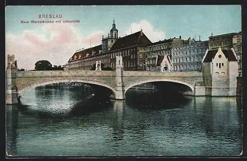AK Breslau, neue Werderbrücke mit Universität