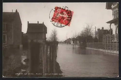 AK Rueil, Crue de la Seine, Avenue Victor-Hugo