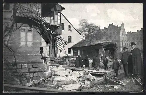 AK Nürnberg, Hochwasser-Katastrophe 5. Februar 1909, Eingestürzte Häuser Kleinweidenmühle