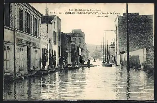 AK Boulogne-Billancourt, Inondation 1910, Rue de la Plaine