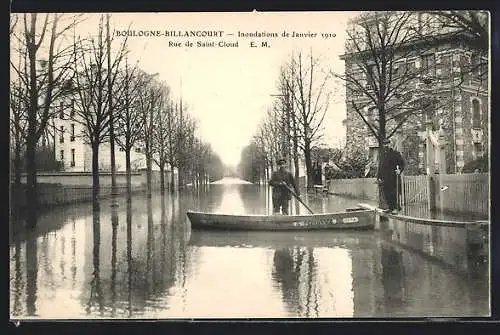 AK Boulogne-Billancourt, Inondations 1910, Rue de Saint-Cloud