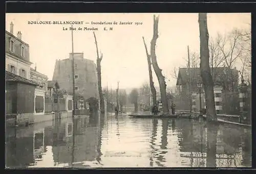 AK Boulogne-Billancourt, Inondations 1910, La Rue de Meudon, Hochwasser