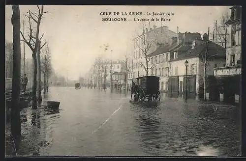 AK Boulogne, Crue de la Seine 1910, l`Avenue de la Reine