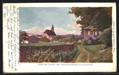 Künstler-AK Philipp + Kramer Nr.: CXIII-6, Blick auf Laufen vom Bauernbräukeller in Oberndorf