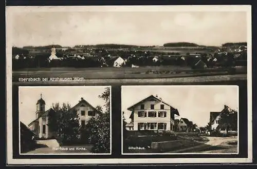 AK Ebersbach bei Altshausen /Württ., Schule, Pfarrhaus u. Kirche, Panorama