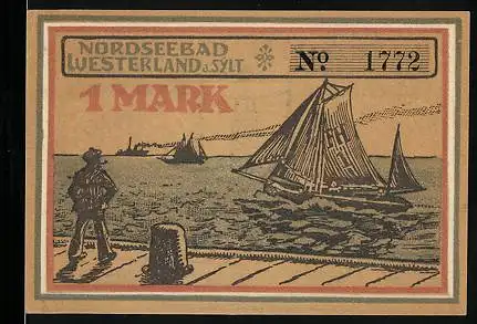 Notgeld Westerland /Sylt 1921, 1 Mark, Wappen und Segelboote