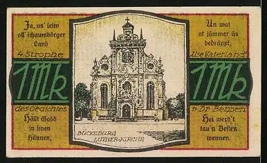 Notgeld Bückeburg 1921, 1 Mark, Jäger Appell, Luther-Kirche