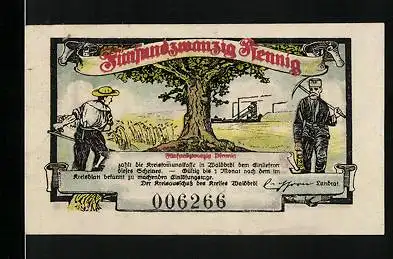 Notgeld Waldbröl 1921, 25 Pfennig, Bauer und Bergmann, Altes Amtshaus Denklingen