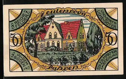 Notgeld Zeulenroda 1921, 50 Pfennig, Haus in Pahren, Wappen