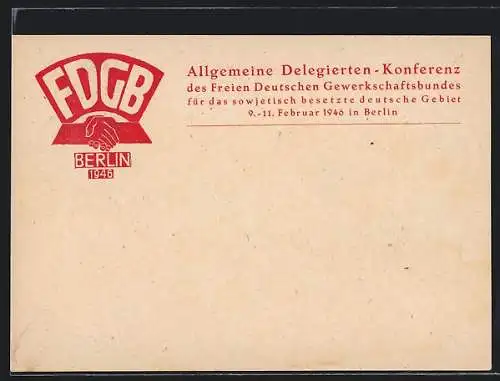 AK Berlin, Allgemeine Delegierten-Konferenz des FDGB 9.-11. Februar 1946