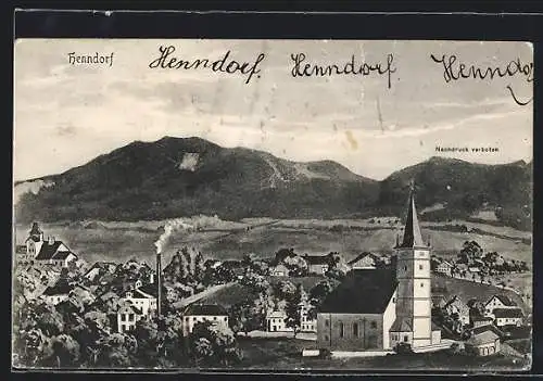 Künstler-AK Henndorf, Ortspartie mit Kirche