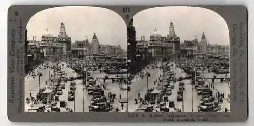 Stereo-Fotografie Keystone View Co., Meadville, Ansicht Shanghai, Blick auf die Strasse The Bund mit Parkenden Autos