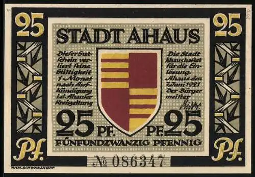 Notgeld Ahaus 1921, 25 Pfennig, Standbild des Professors Dr. H. Landois