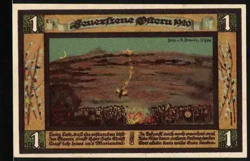 Notgeld Lügde 1921, 1 Mark, Anwohner am Osterfeuer