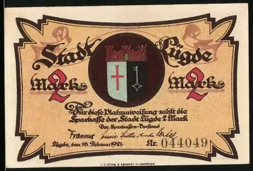 Notgeld Lügde 1921, 2 Mark, Die St. Kilianskirche