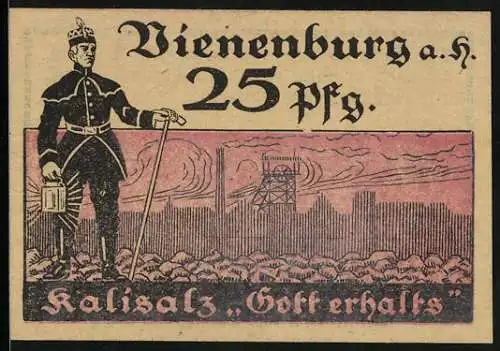 Notgeld Vienenburg a. H. 1921, 25 Pfennig, Bergmann mit Kalisalz