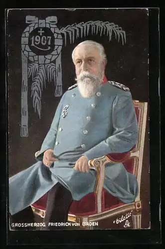 AK Grossherzog Friedrich von Baden, Gedenkpostkarte