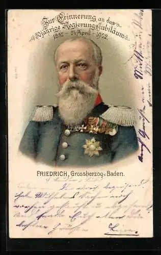 AK Portrait des Grossherzogs Friedrich von Baden zum 50jährigen Regierungsjubiläum 1902