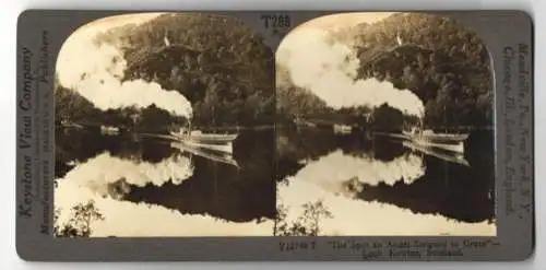 Stereo-Fotografie Keystone View Co., Meadville, Ansicht Loch Katrine, The Sport an Angel Deigned to Grace, Scotland