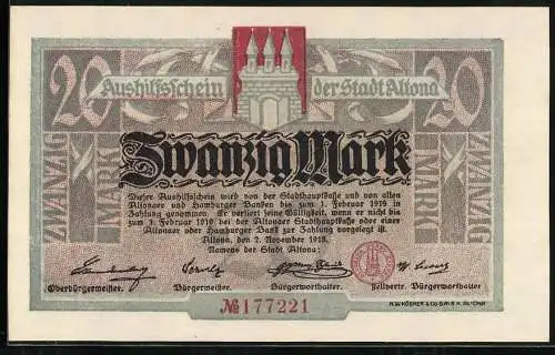 Notgeld Altona 1918, 20 Mark, Kontroll-Nr. 177221