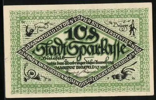 Notgeld Bielefeld 1919, 10 Pfennig, Schlafende Rübe