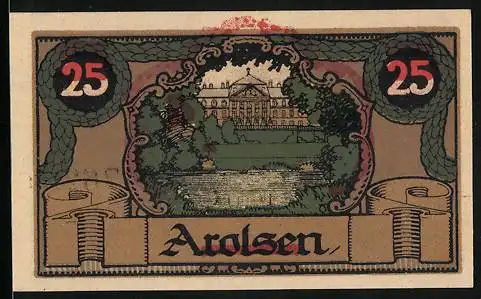 Notgeld Arolsen 1921, 25 Pfennig, Blick auf das Schloss