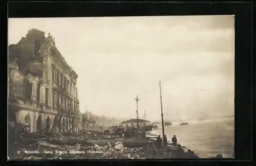 AK Messina, Zerstörte Gebäude am Corso Vittorio Emanuele nach dem Erdbeben