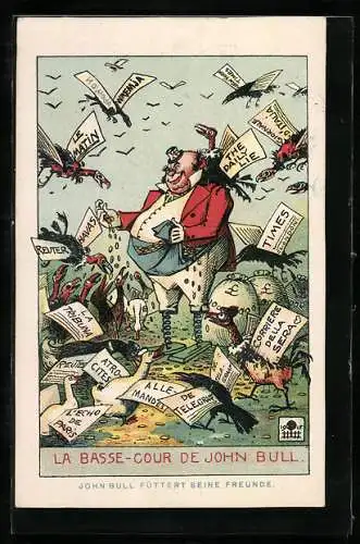 Künstler-AK John Bull füttert seine Freunde, Propaganda 1. Weltkrieg