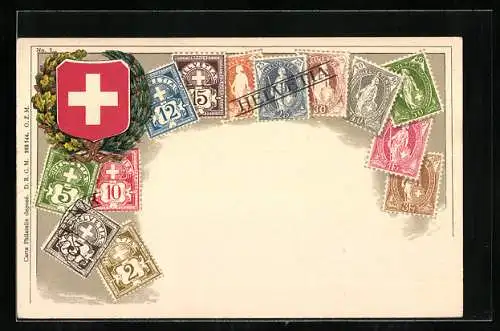 AK Schweizer Briefmarken, Wappen