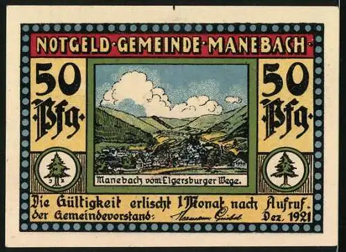 Notgeld Manebach 1921, 50 Pfennig, Mönch wird mit dem Steintragen bestraft