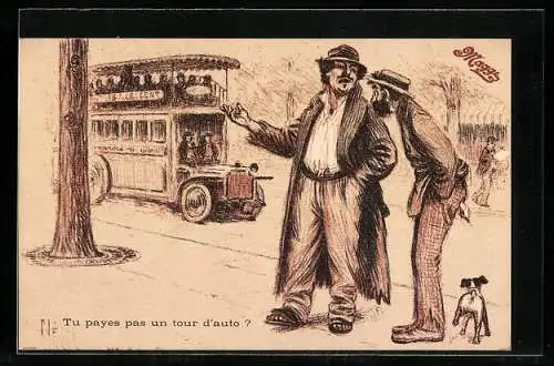 AK Männer betrachten einen Autobus, Reklame für Maggi Gekörnte Brühe