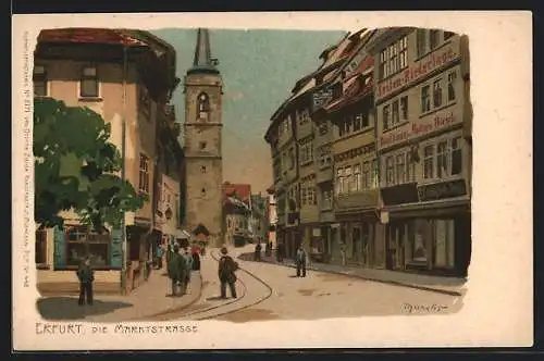 Künstler-AK Alexander Marcks: Erfurt, Die Marktstrasse, Kaufhaus am Rothen Hirsch