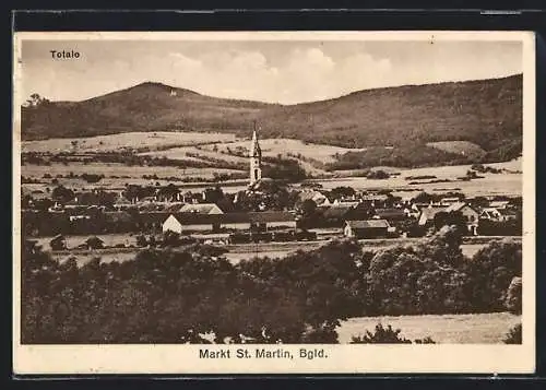 AK Markt St. Martin /Bgld., Totalansicht mit Ruine Schloss Landsee