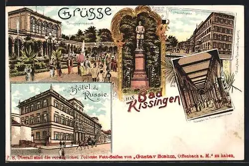 Lithographie Bad Kissingen, Hotel de Russie, Kurhausstrasse, Conversationssaal