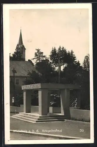 AK Wieselburg a. d. E., Kriegerdenkmal mit Kirche