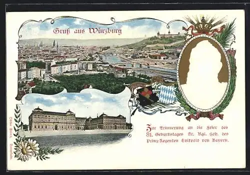 AK Würzburg, Totalansicht, Prinzregent Luitpold
