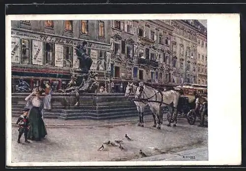 Künstler-AK Wien, Der Donnerbrunnen am Neuen Markt