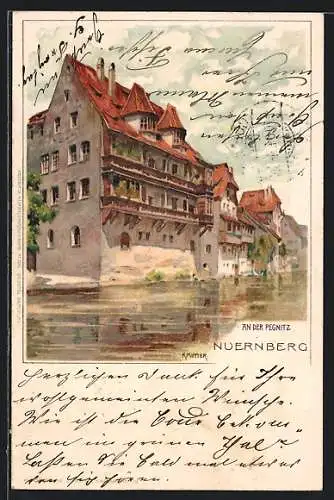 Künstler-AK K. Mutter: Nürnberg, An der Pegnitz mit traditionellen Häusern