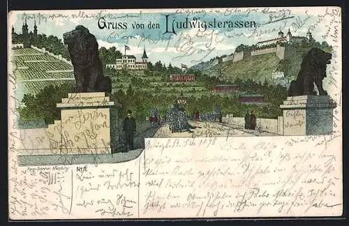 Lithographie Würzburg, Die Ludwigsterrassen