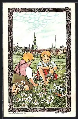 Künstler-AK Zwickau, Margaretentag 1911, Kinder auf einer Wiese pflücken Margeriten