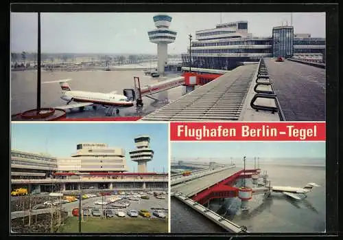 AK Berlin-Tegel, Flughafen mit Flugzeug, Landebahn, Parkplatz