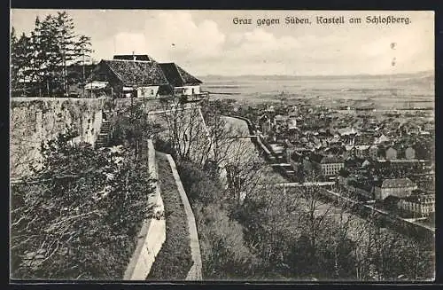 AK Graz, Ortsansicht gegen Süden, Kastell am Schlossberg