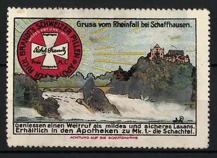 Reklamemarke Schaffhausen, Rheinfall, Rich. Brandt's Schweizer Pastillen, Dose