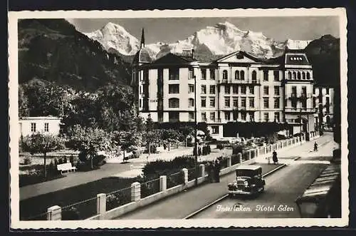 AK Interlaken, Strassenpartie am Hotel Eden