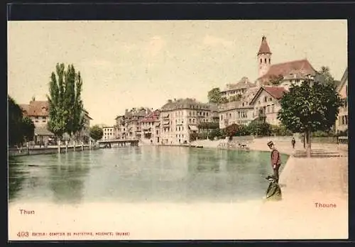 AK Thun, Teilansicht mit Kirche am See