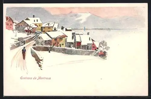 Künstler-AK Montreux, Teilansicht im Winter